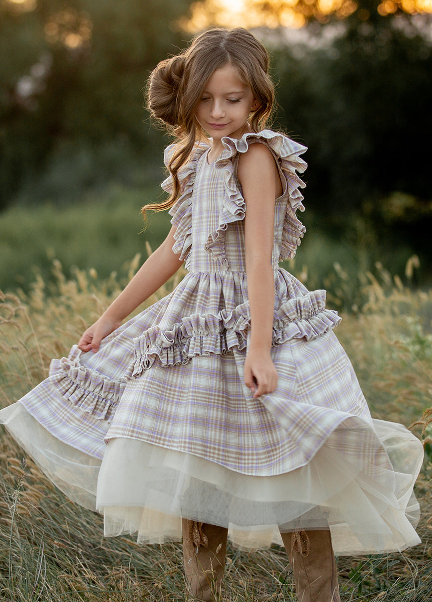 Reign Petticoat Dress in Lavender Plaid