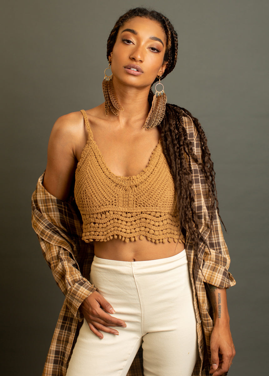 Sonnet Crochet Top in Tarnished Gold