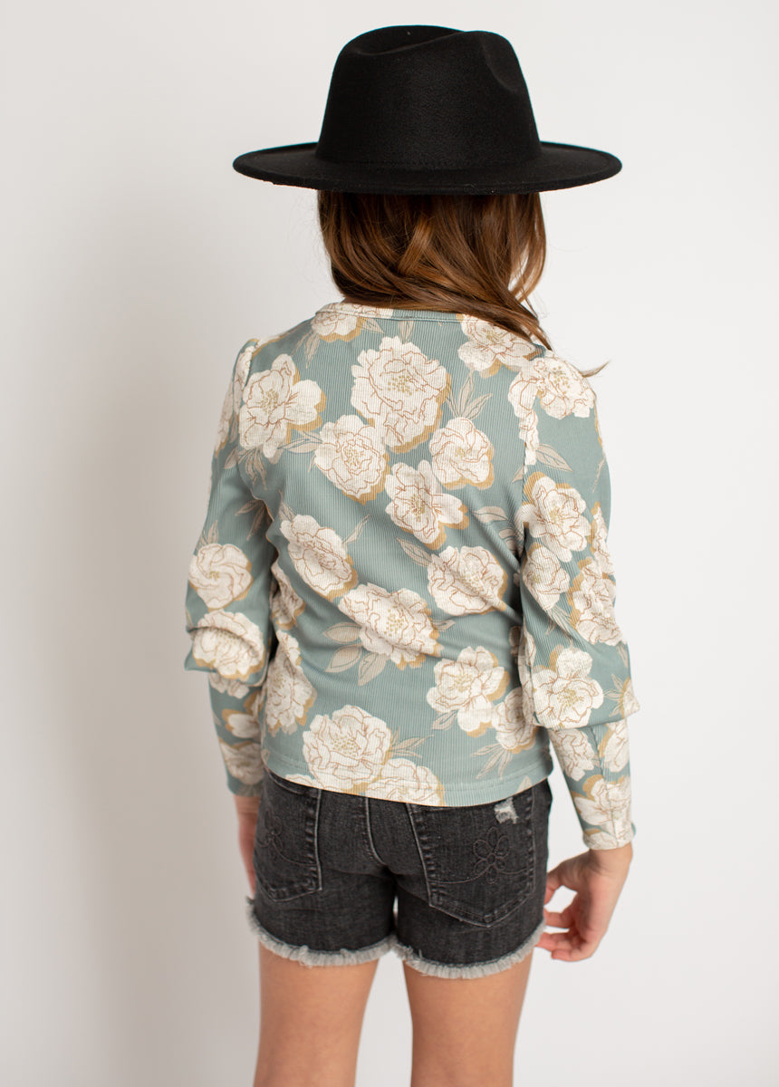 Lynne Top in Neutral Green Floral