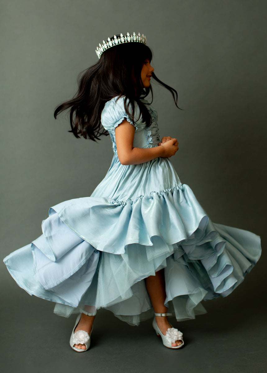 Mathilda Petticoat Dress in Powder Blue Iridescent
