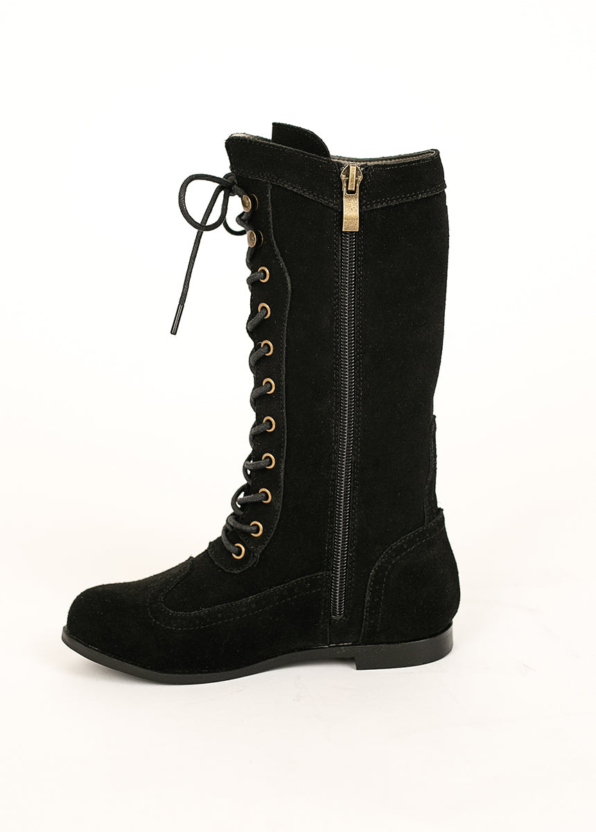 Aelin Leather Boot in Distressed Black