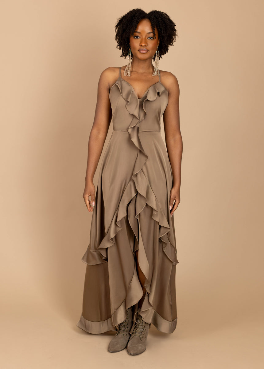 Joyfolie Women's Allona Maxi Boho Dress in Taupe, Extra Small Joyfolie Women's Allona Maxi Boho Dress in Taupe, Extra Small
