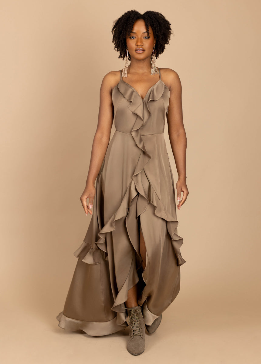 Joyfolie Women's Allona Maxi Boho Dress in Taupe, Extra Small Joyfolie Women's Allona Maxi Boho Dress in Taupe, Extra Small
