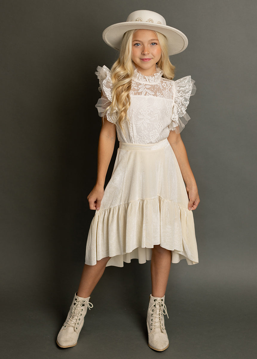 cream lace top dress Sherri Hill Lace Halter Prom Dress 56938