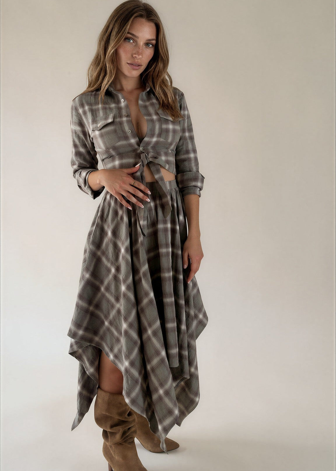 Casey Set in Sage Plaid