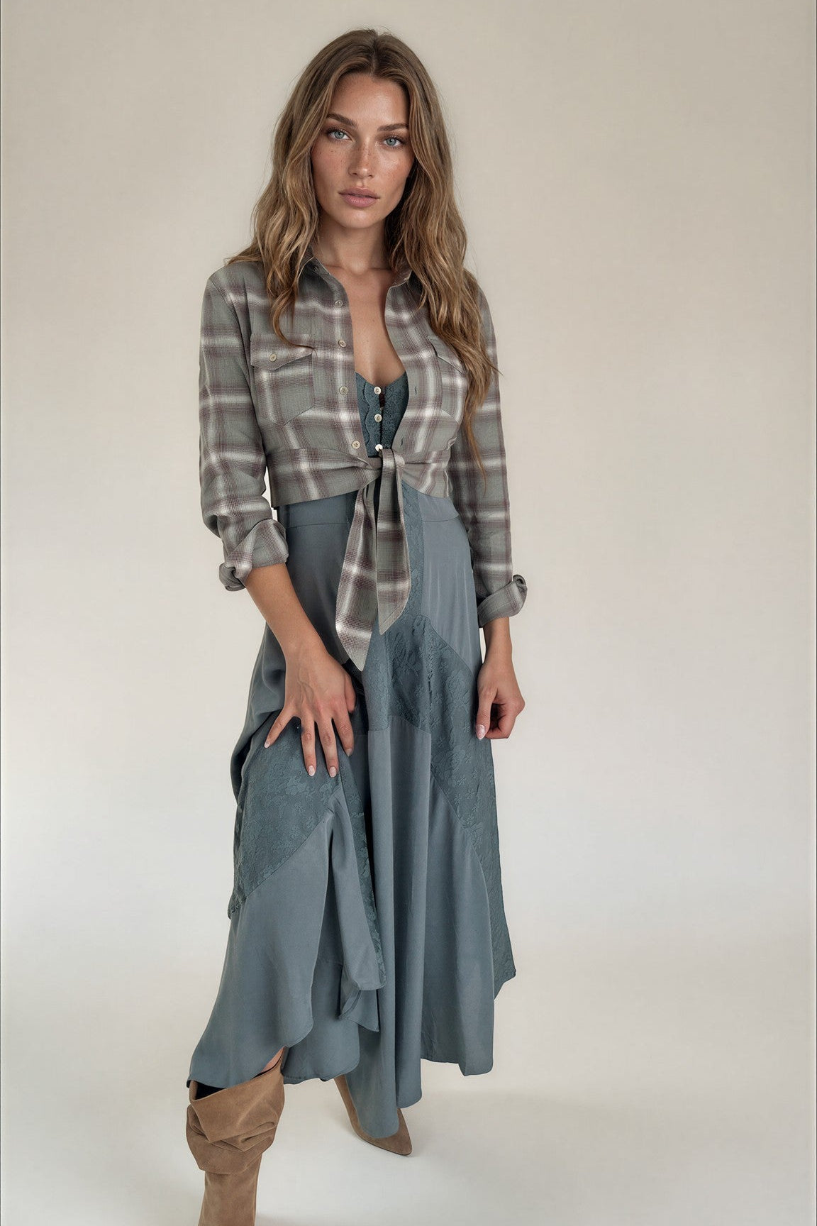 Casey Set in Sage Plaid