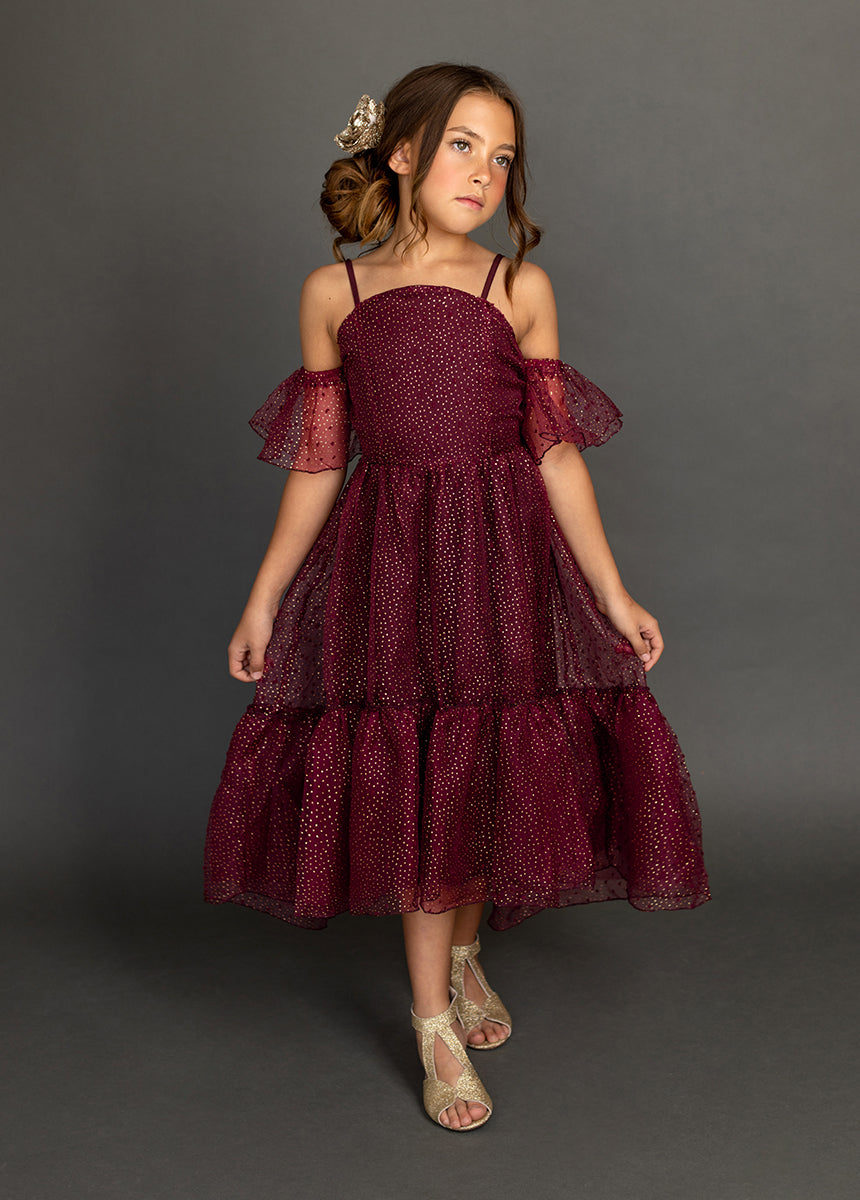 Chloe Dress in Burgundy Dot - Joyfolie Chloe Dress in Burgundy Dot - Joyfolie