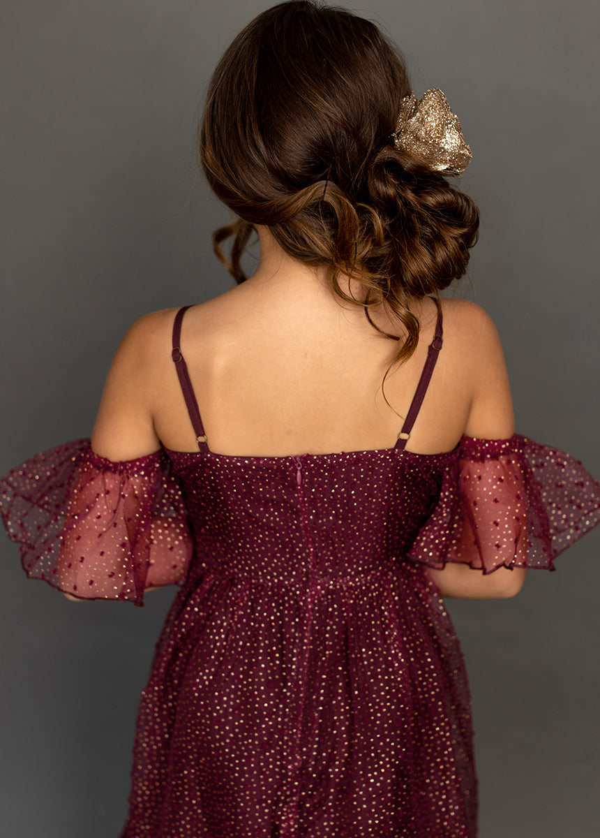 Chloe Dress in Burgundy Dot - Joyfolie Chloe Dress in Burgundy Dot - Joyfolie