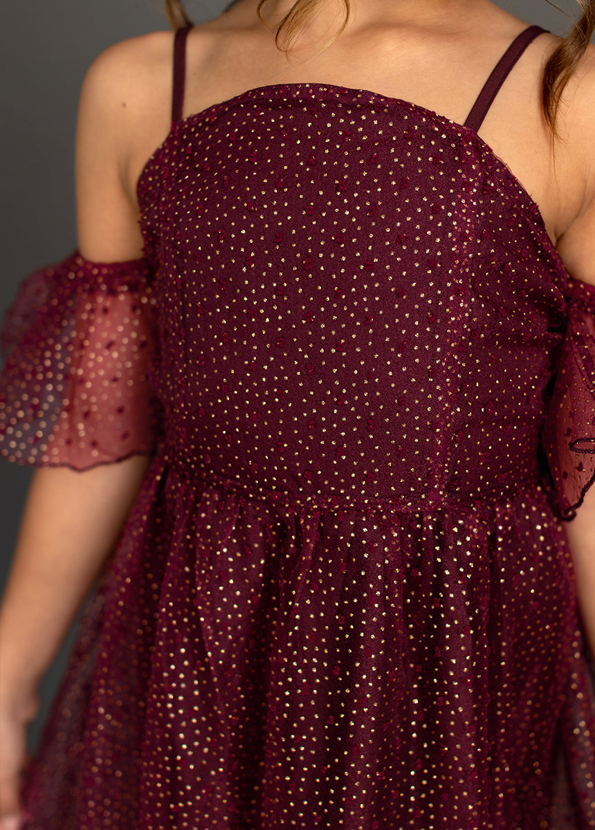 Chloe Dress in Burgundy Dot Chloe Dress in Burgundy Dot