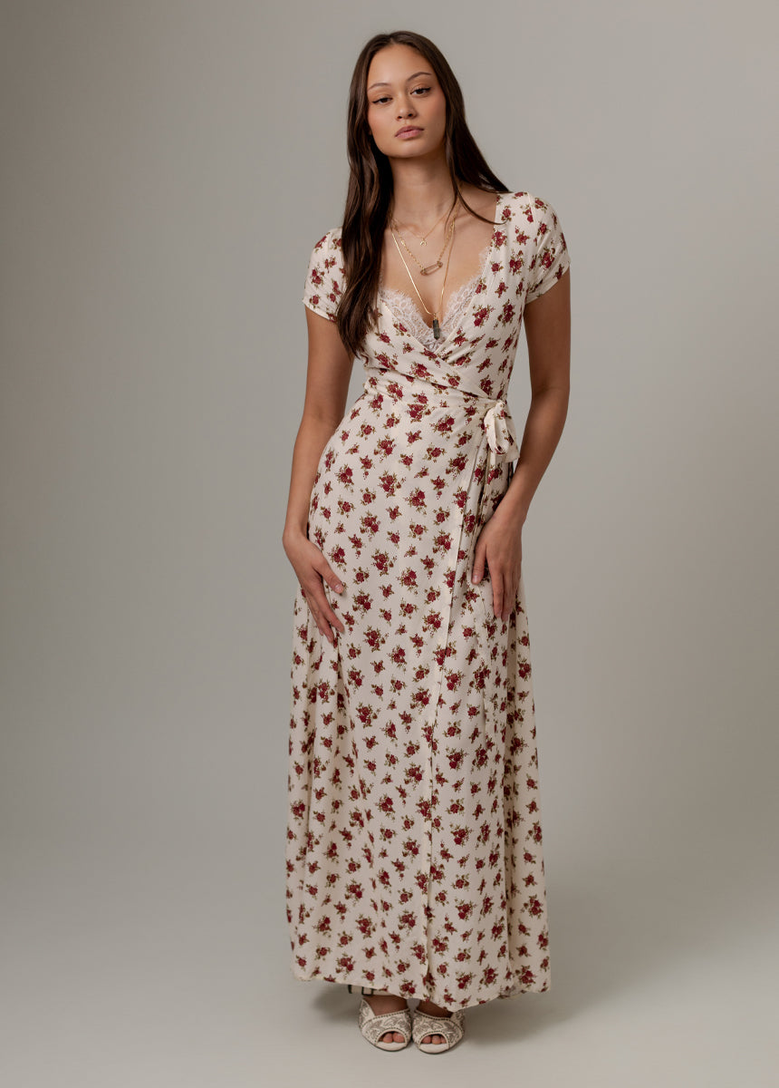 Joyfolie Women's Colby Maxi Boho Dress in Cream Floral, Small Joyfolie Women's Colby Maxi Boho Dress in Cream Floral, Small