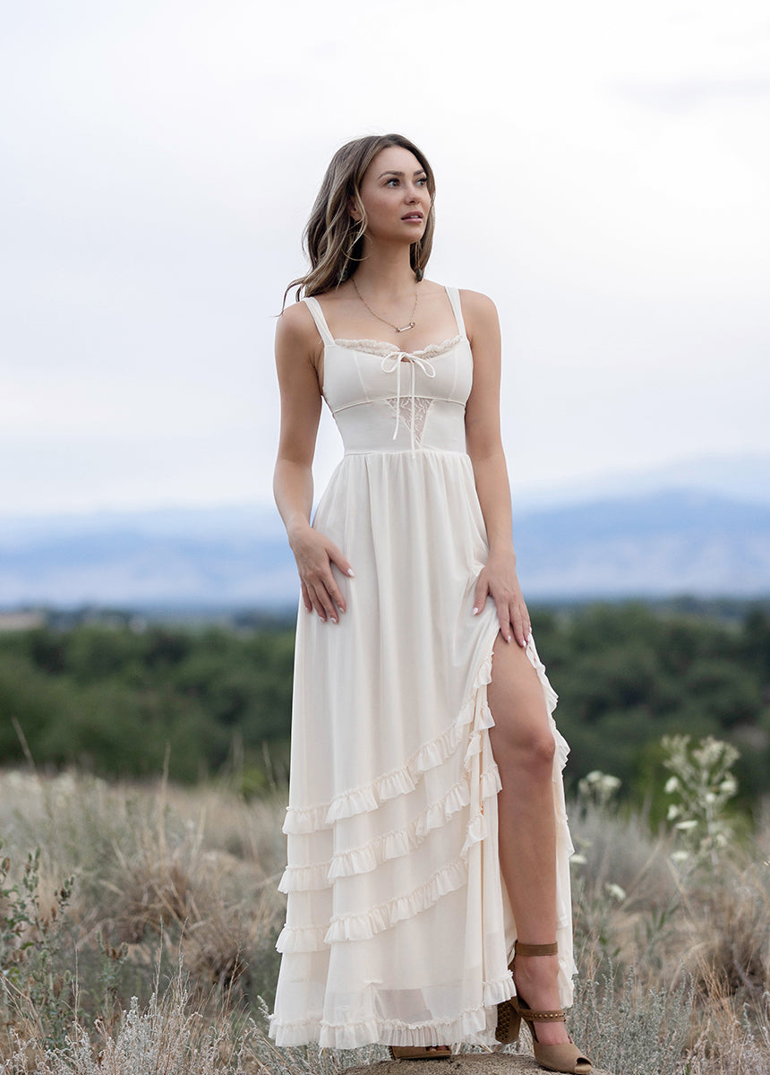 Joyfolie Women's Elinda Dress in Cream, Large