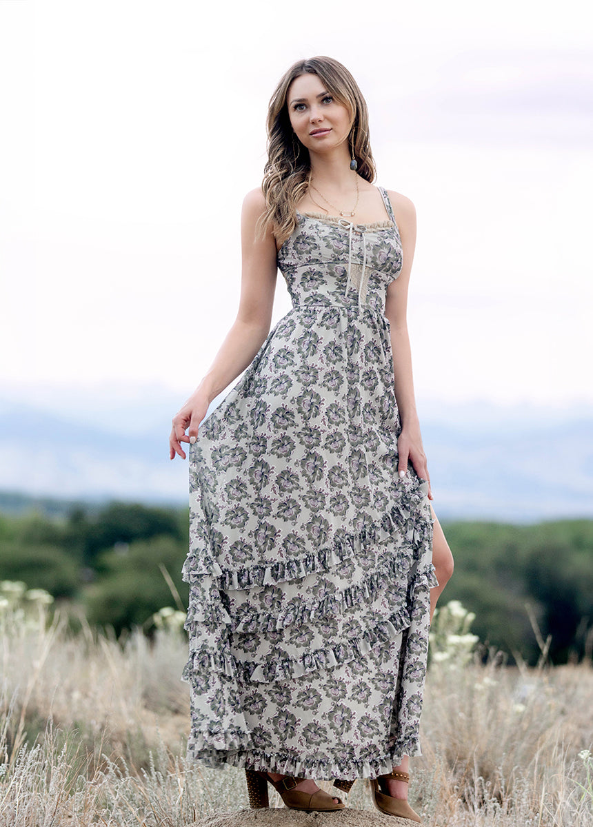 Elinda Dress in Taupe Floral