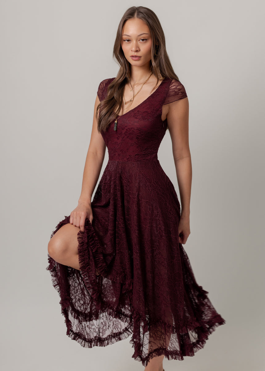 Joyfolie Women's Fernilia Maxi Boho Dress in Oxblood, Extra Large Joyfolie Women's Fernilia Maxi Boho Dress in Oxblood, Extra Large