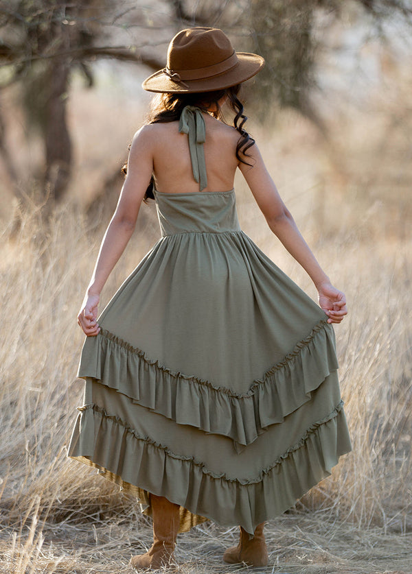 blue dress for baby girl Joyfolie Girls Jenny Maxi Boho Dress in Eucalyptus, Size 6