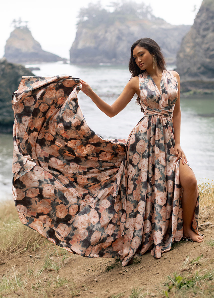 watercolor dress Lady Black Tie - A1383 - Watercolor Floral A-line Gown - Andrea & Leo