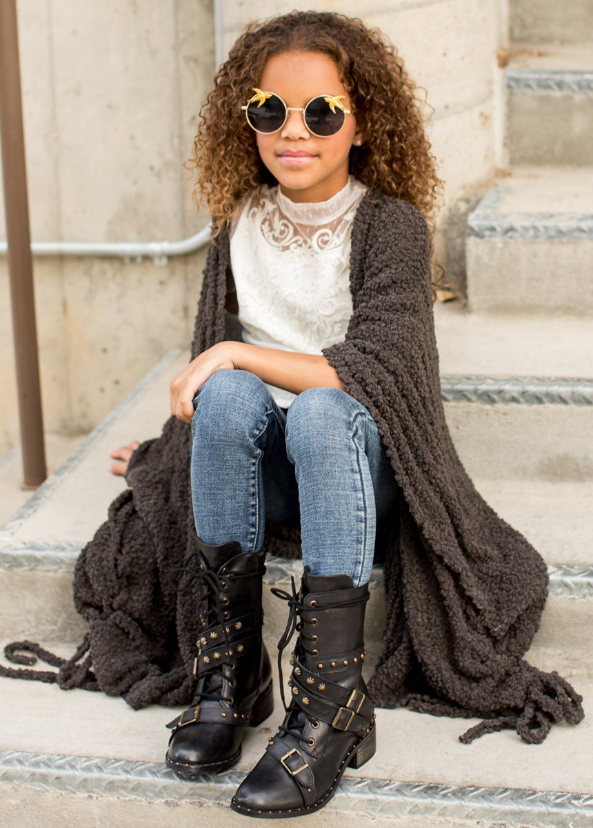 Rory Leather Combat Boot in Distressed Black