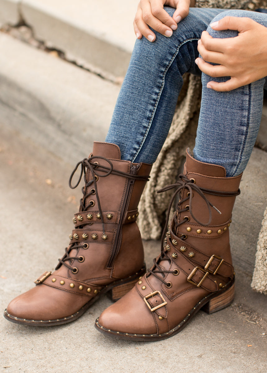 Rory Leather Combat Boot in Brown