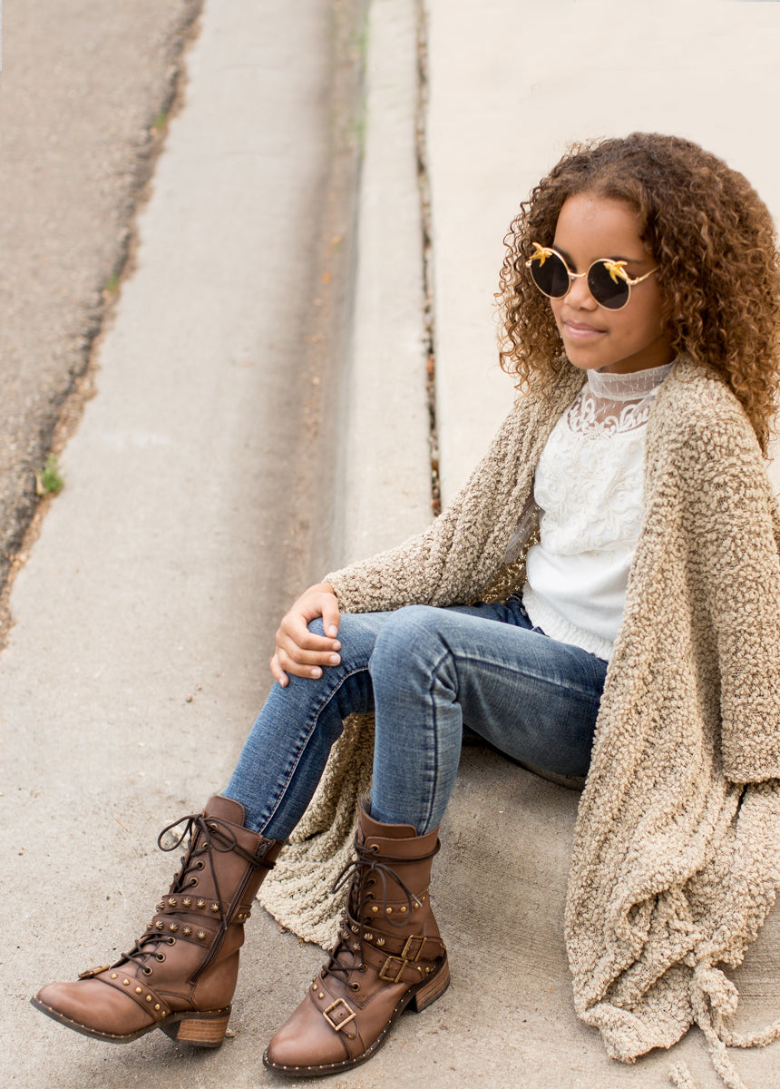 Rory Leather Combat Boot in Brown