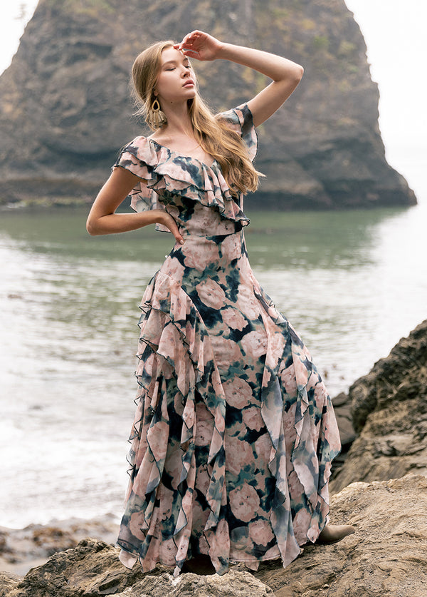 Sylvia Dress in Cool Watercolor - Joyfolie
