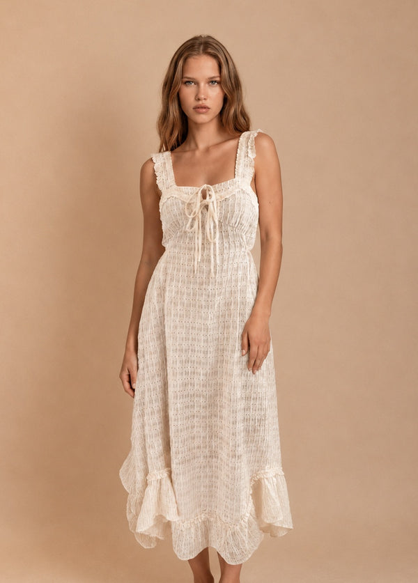 Joyfolie Women's Tea Maxi Boho Dress in Cream, Large