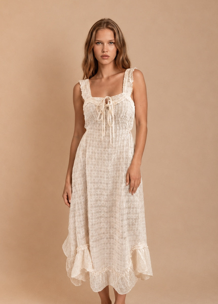 Joyfolie Women's Tea Maxi Boho Dress in Cream, Large Joyfolie Women's Tea Maxi Boho Dress in Cream, Large