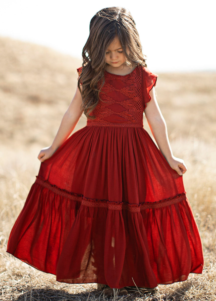 Joyfolie Girls Viola Maxi Dress in Crimson, Size 2 Joyfolie Girls Viola Maxi Dress in Crimson, Size 2