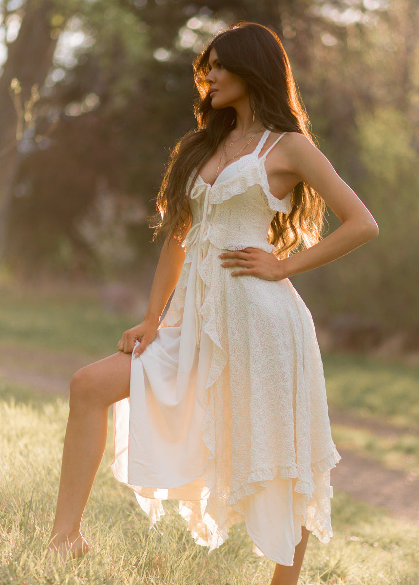 Joyfolie Women's Alyssum Maxi Boho Dress in Cream, Extra Small Joyfolie Women's Alyssum Maxi Boho Dress in Cream, Extra Small