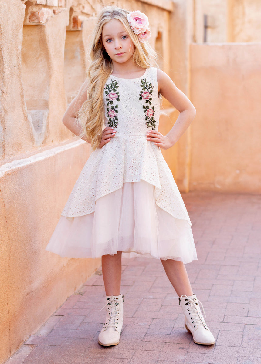 white and cream dress Petal and Pup Women's Belle Maxi Dress