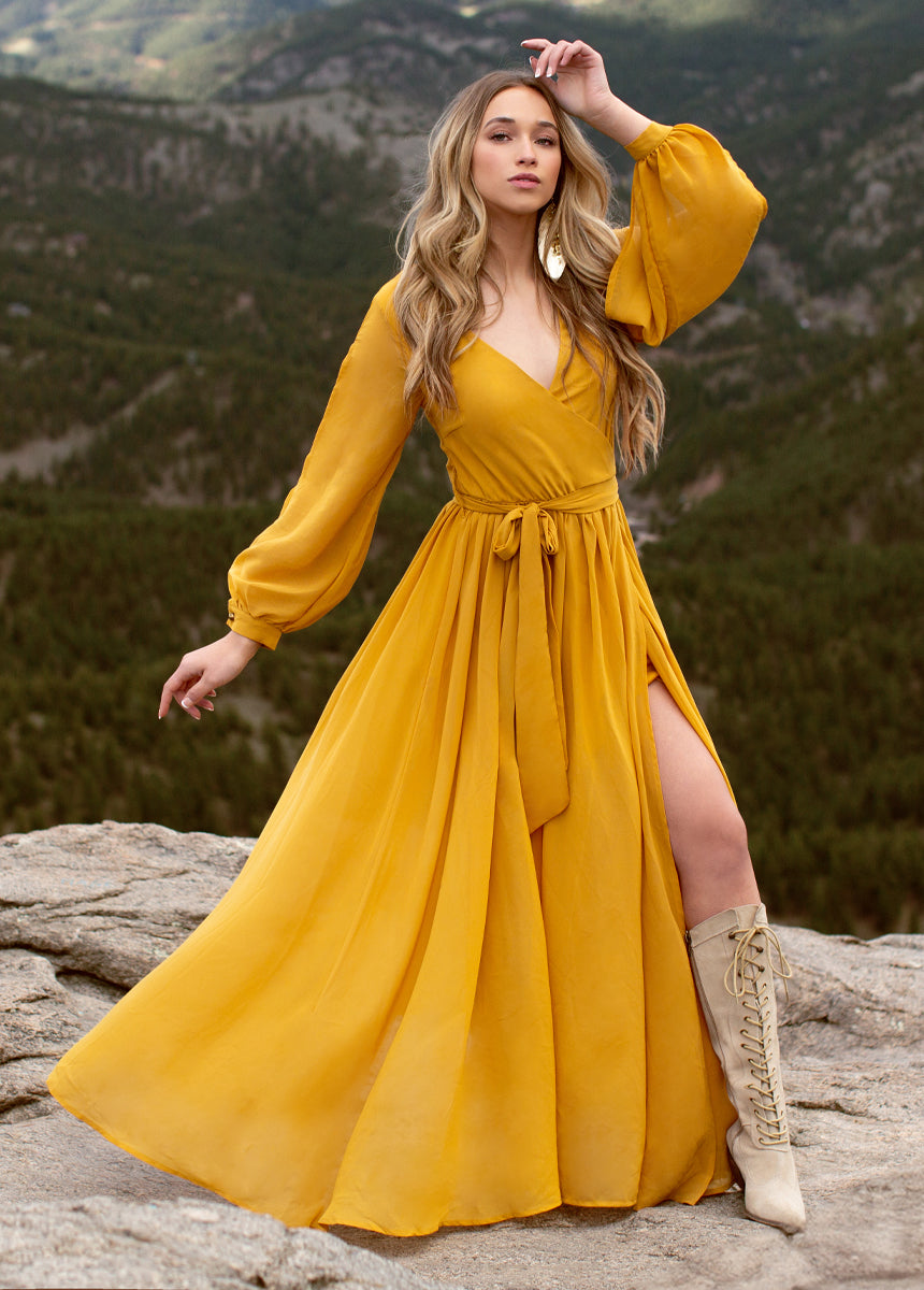 Joyfolie Women's Aniya Boho Dress in Mustard, Large