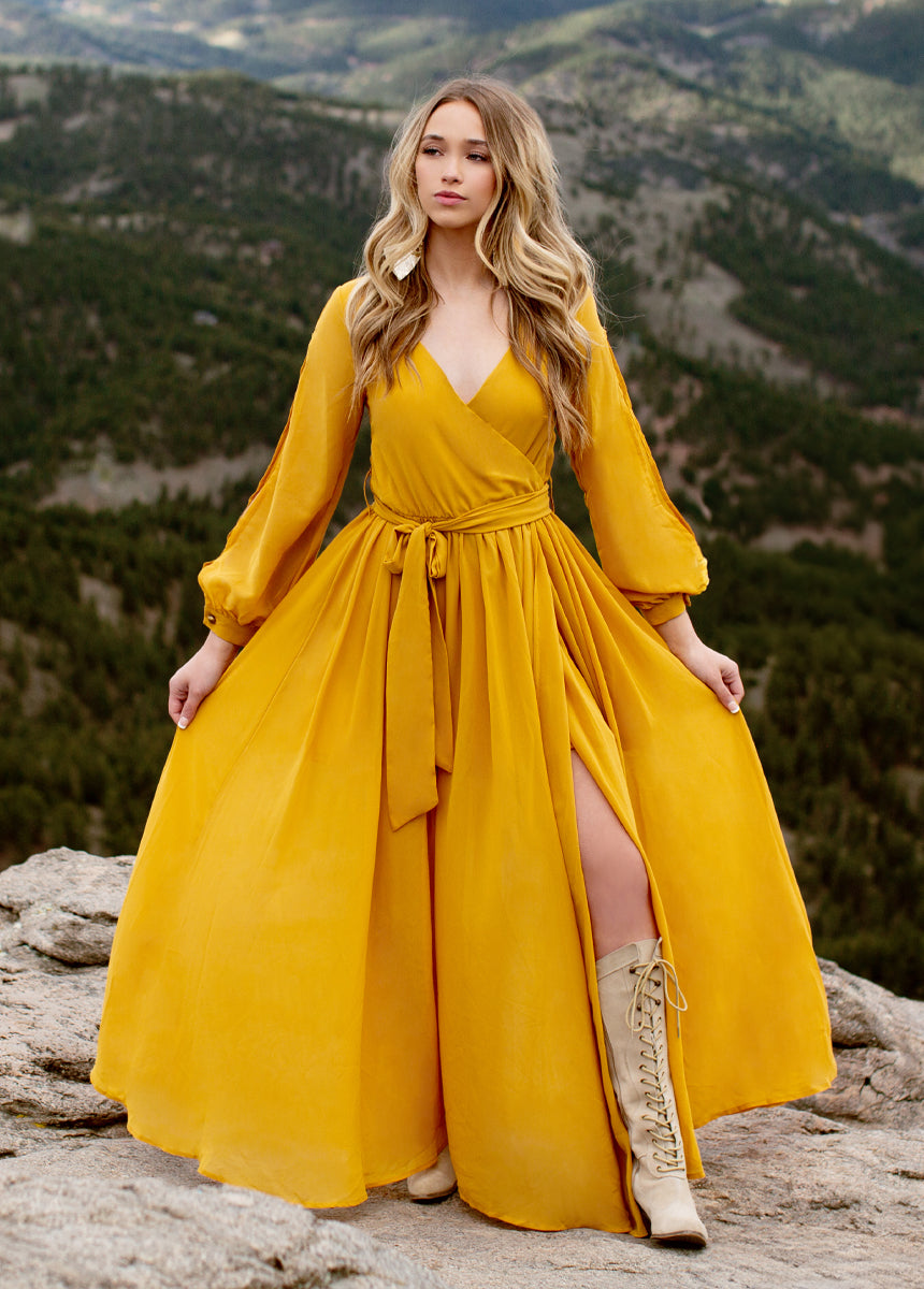 Joyfolie Women's Aniya Boho Dress in Mustard, Medium