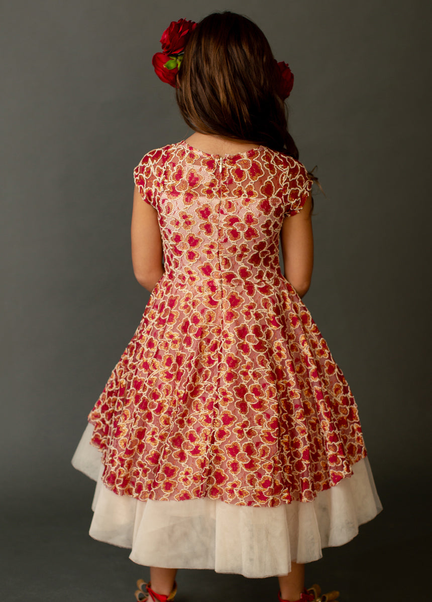 Annalise Petticoat Dress in Scarlet Metallic