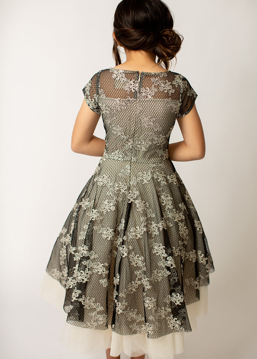 Annalise Petticoat Dress in Black Metallic