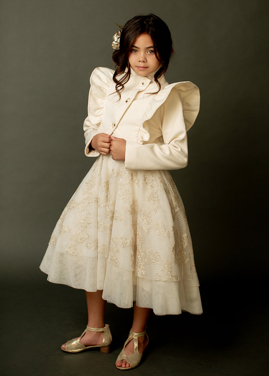 Annalise Petticoat Dress in Cream Metallic