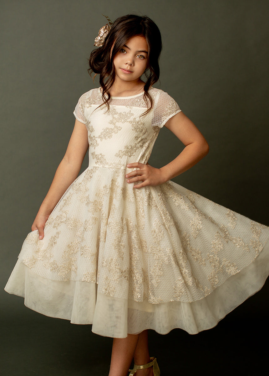 Annalise Petticoat Dress in Cream Metallic