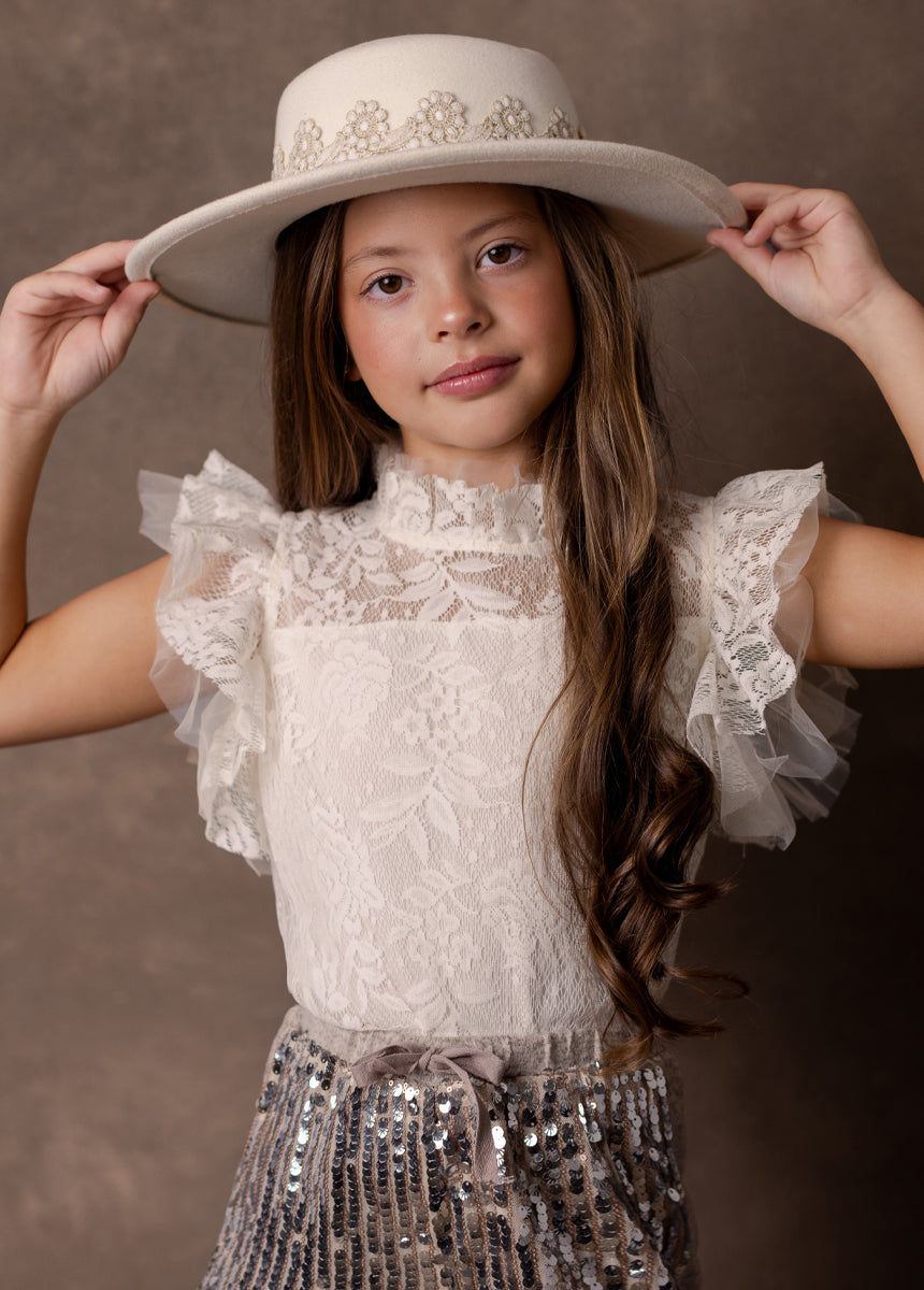Joyfolie Girls Anouk Top in Cream Lace, Size 3 Joyfolie Girls Anouk Top in Cream Lace, Size 3