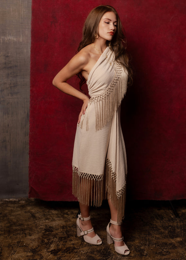 aveline off the shoulder dress Joyfolie Women's Aveline Maxi Boho Dress in Ecru, Extra Extra Small