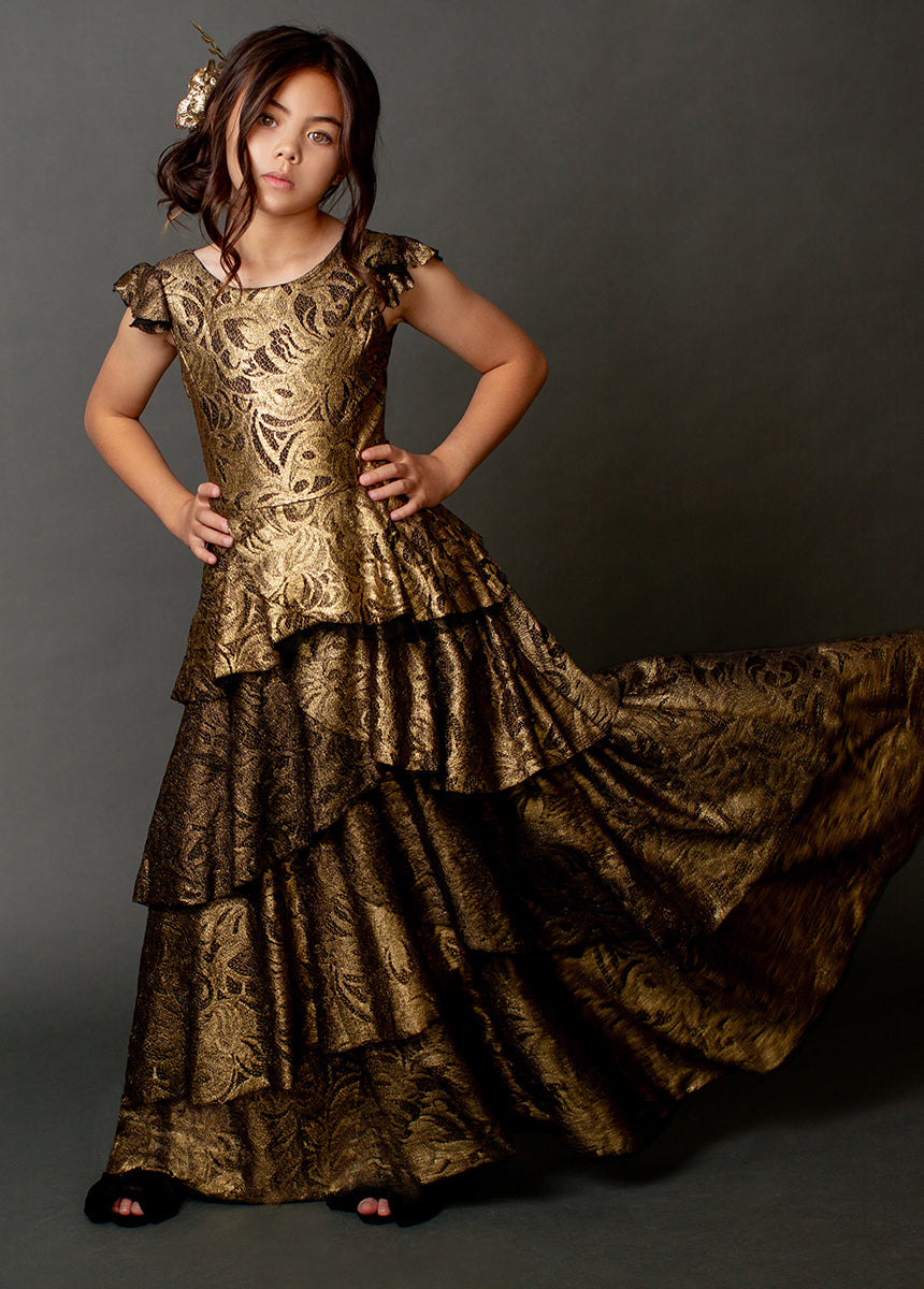 Azalea Dress in Gold Lace