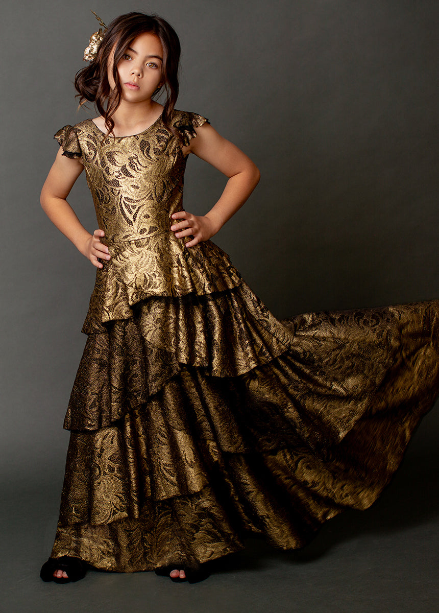 Azalea Dress in Gold Lace