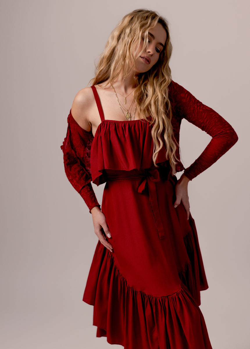 Basil Dress in Crimson