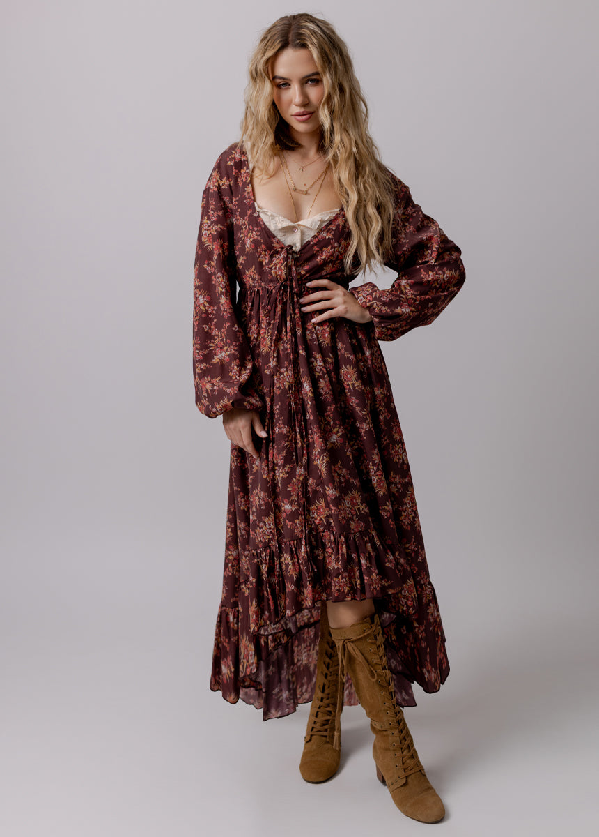 Beri Dress in Burgundy Floral, XS Beri Dress in Burgundy Floral, XS