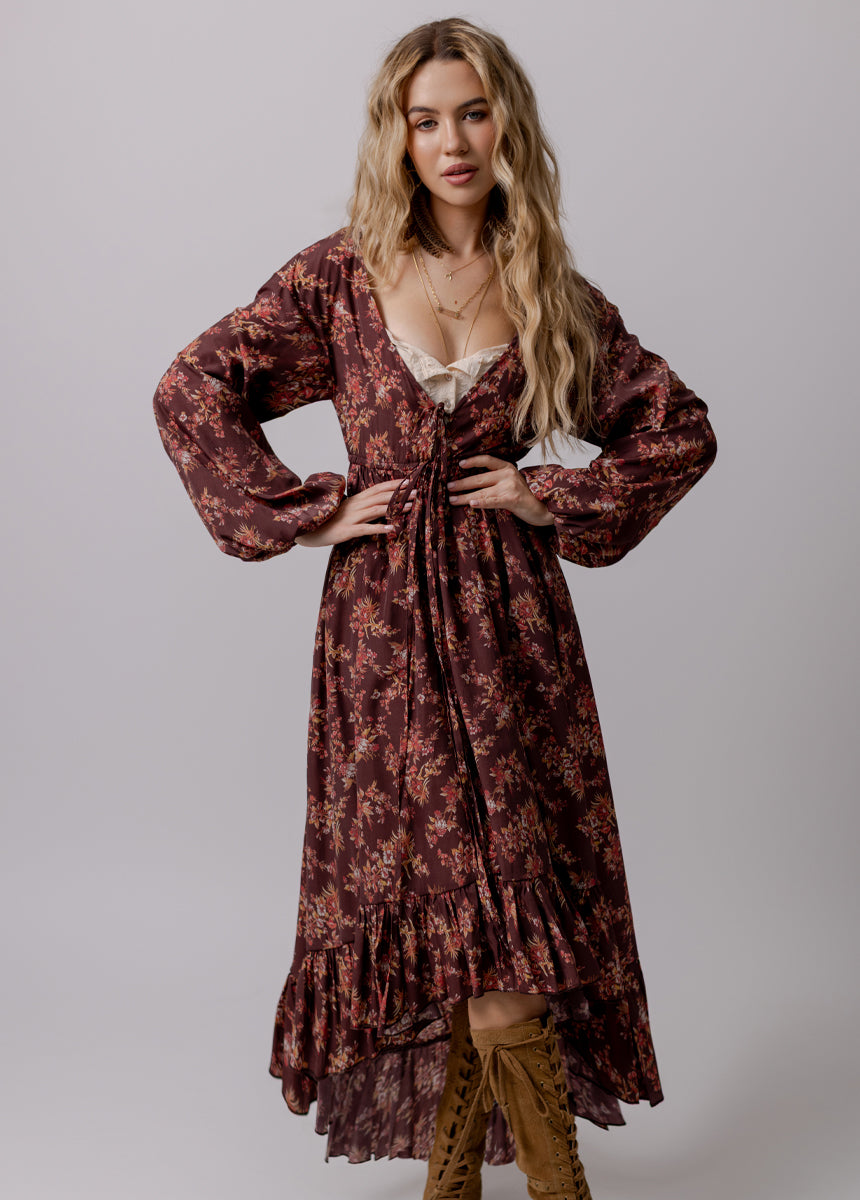 burgundy floral print dress Aubriella Dress in Burgundy Floral XS