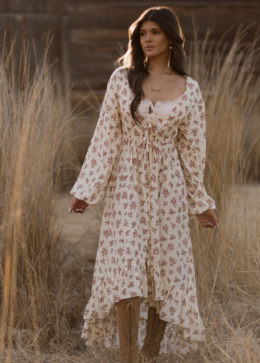 Beri Dress in Ecru Floral