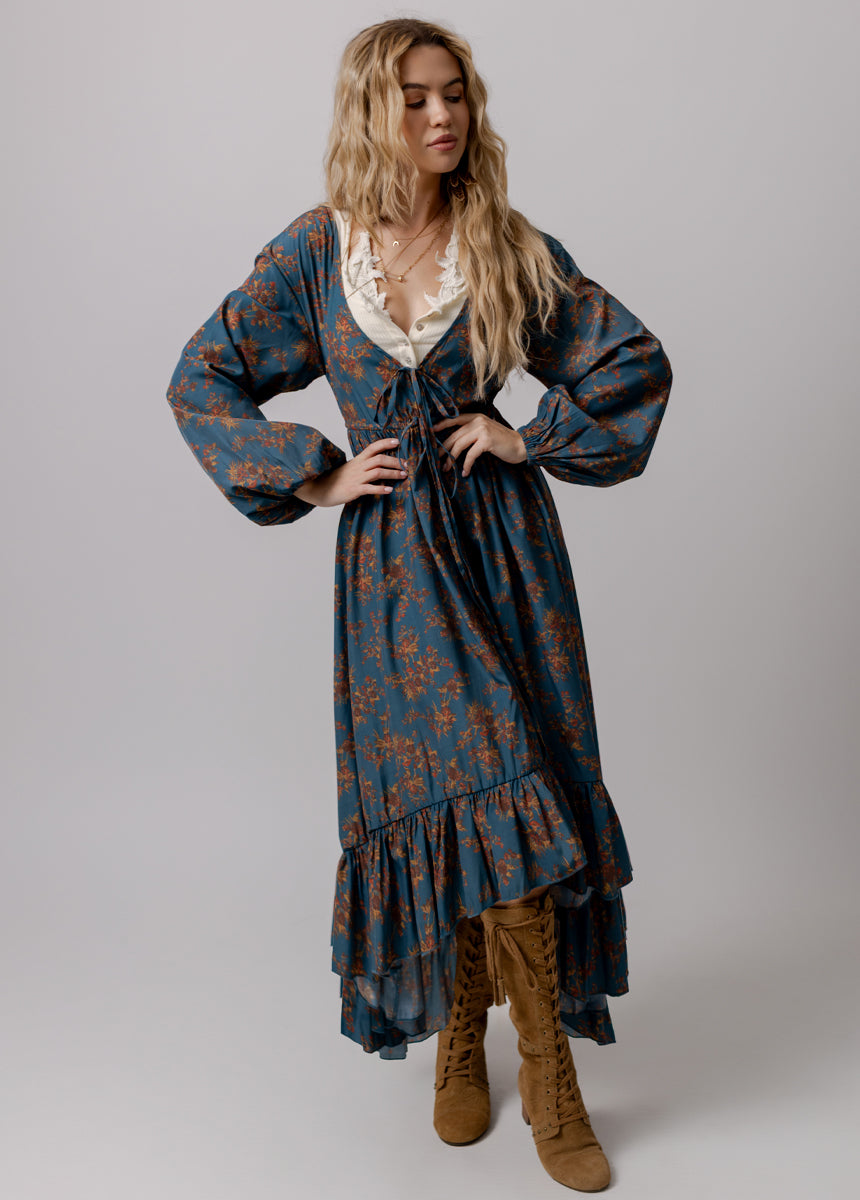 Beri Dress in Dark Chambray Floral