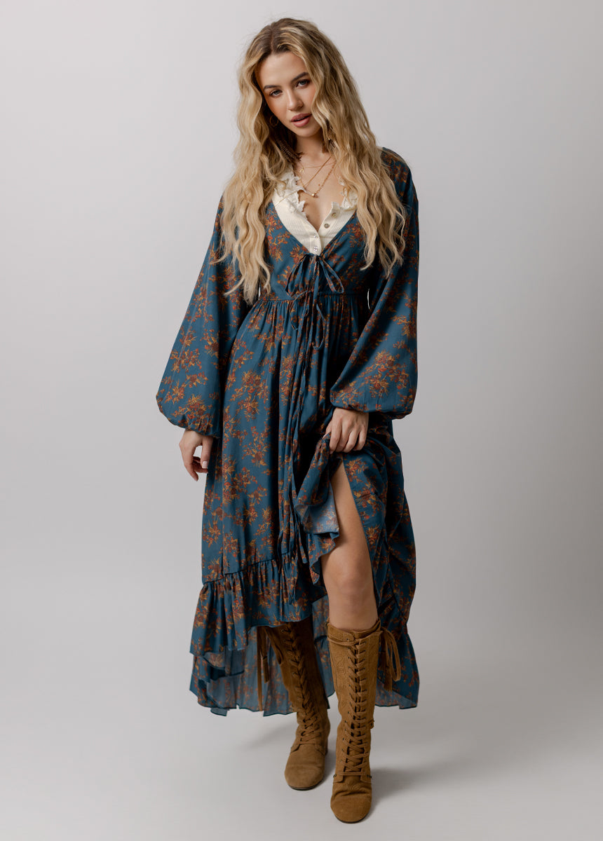 Beri Dress in Dark Chambray Floral