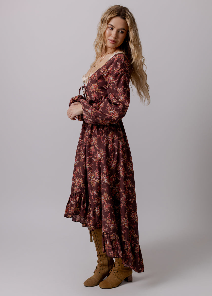 Beri Dress in Burgundy Floral