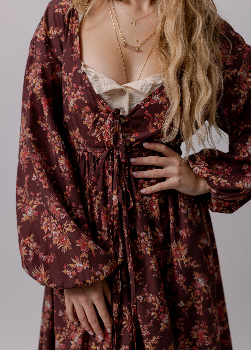 Beri Dress in Burgundy Floral, XS Beri Dress in Burgundy Floral, XS