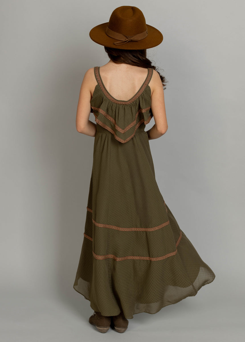 Joyfolie Girls Joyfolie | Girl's | Bryanda Maxi Boho Dress in Olive, Size 6 Joyfolie Girls Joyfolie | Girl's | Bryanda Maxi Boho Dress in Olive, Size 6