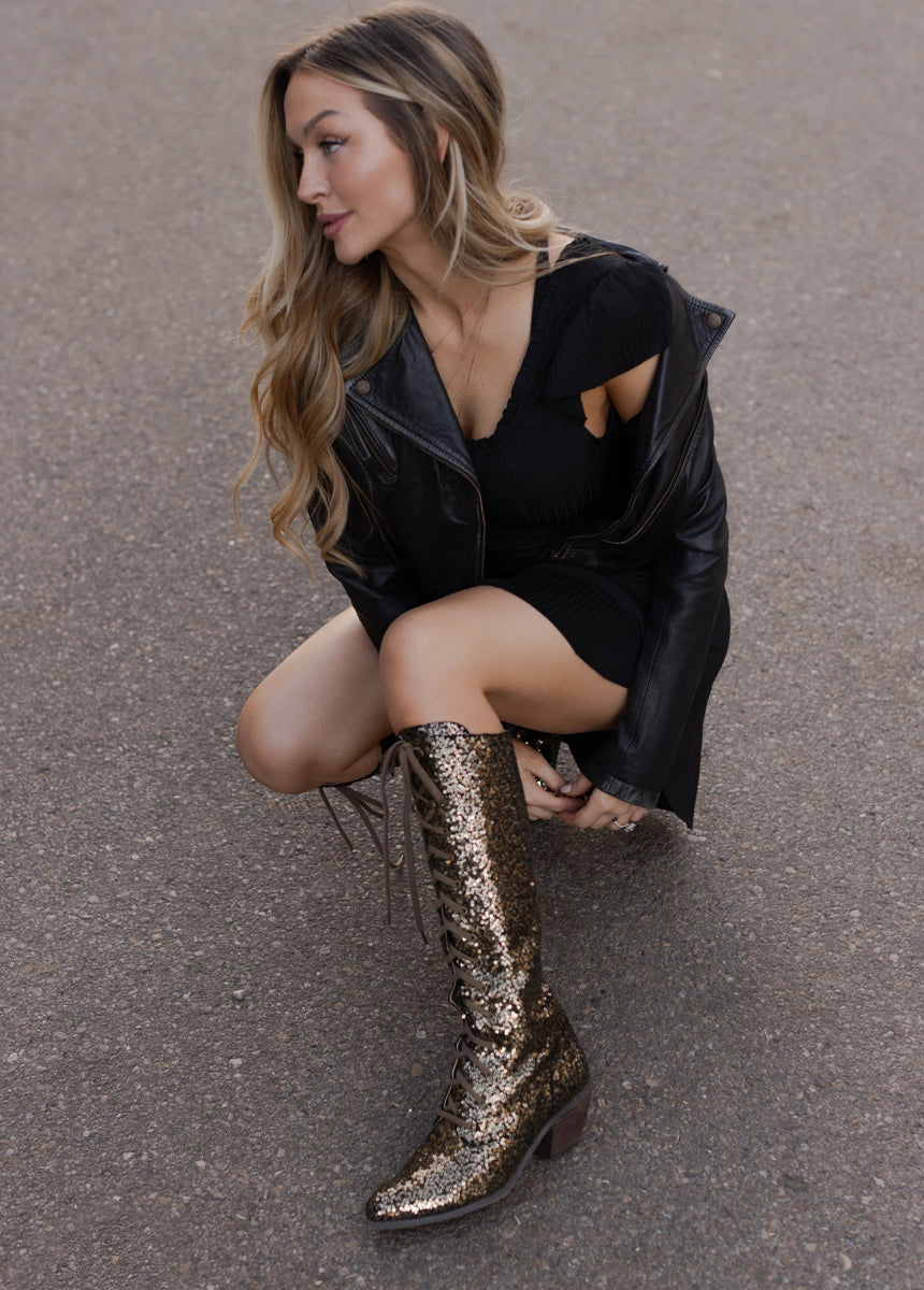 Joyfolie Women's Bryce Boots in Bronze Sequin, Size 7.5 Joyfolie Women's Bryce Boots in Bronze Sequin, Size 7.5