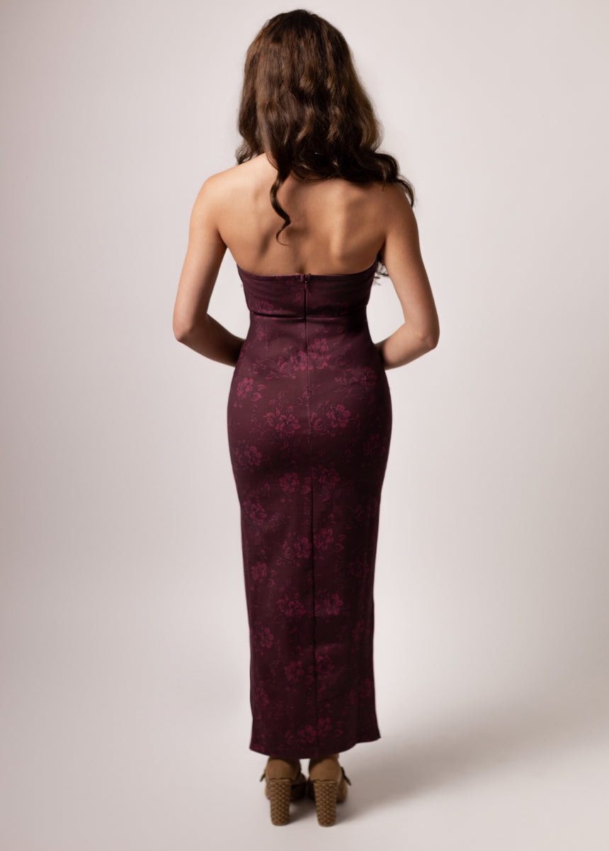 Karley Dress in Burgundy Floral Print - Joyfolie Karley Dress in Burgundy Floral Print - Joyfolie