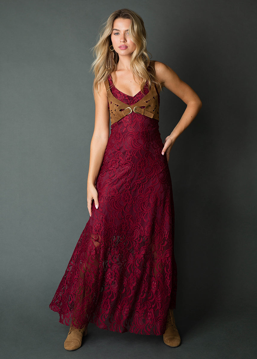 Joyfolie Women's Carmel Slip Maxi Boho Dress in Burgundy, Extra Small Joyfolie Women's Carmel Slip Maxi Boho Dress in Burgundy, Extra Small